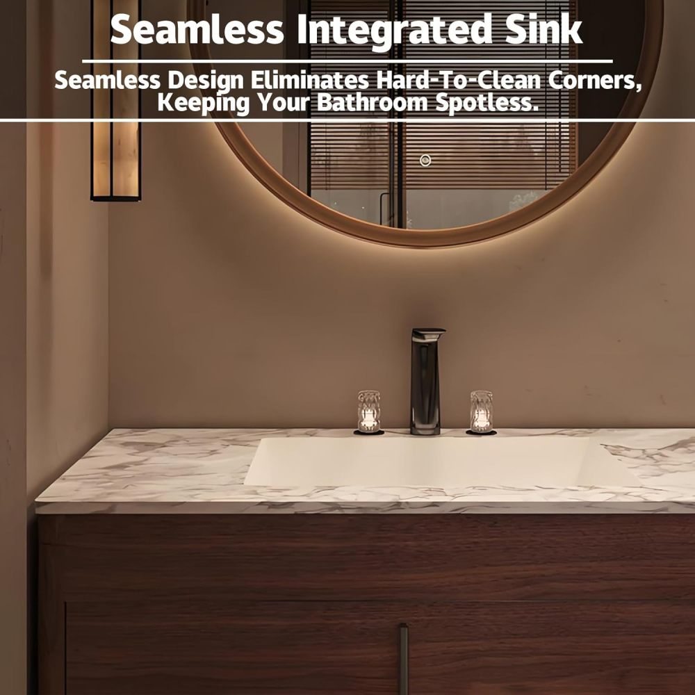 98IN Double Bathroom Vanity with Sink - Wall-Mounted Bathroom Vanity Set | Equipped with LED Smart Defogging Mirror | Luxurious Spacious Design | Marble Countertop | Multi-Layer Solid Wood