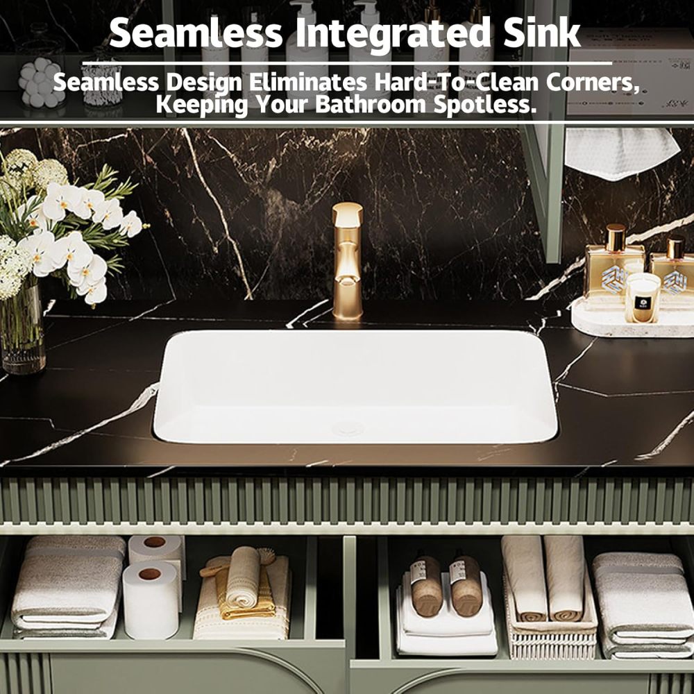 86IN Black Single Sink Bathroom Vanity - Floating Bathroom Vanity Set | Stylish Luxury Design | Featuring LED Smart Defogging Mirror Cabinet & Marble Countertop | Oak Material