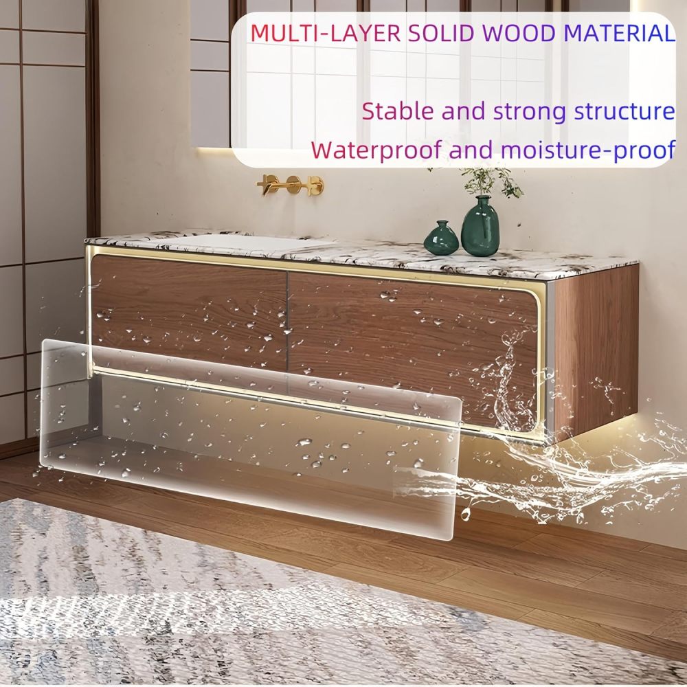 76 in Modern Bathroom Vanity with Sink - Floating Bathroom Vanity Set | Includes LED Smart Defogging Mirror Cabinet & Faucet | Multi-Layer Solid Wood Stylish Design | Smart Sensor Light