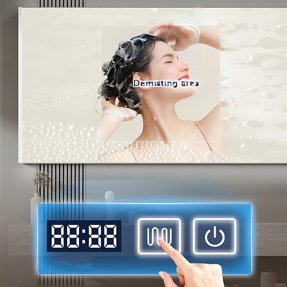 Bathroom Vanity - Double Sink Bathroom Vanity with Smart LED Defog Mirror Cabinet, One-Touch Defog & LED Lighting, Wall Mounted Cabinet with Multiple Storage Spaces (Wood, 96IN)