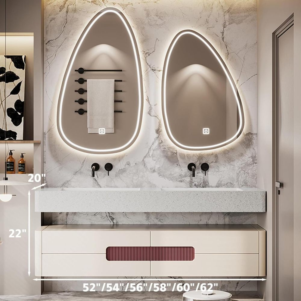 54IN Double Bathroom Vanity with Sink - Luxury Bathroom Vanity Set | Wall-Mounted | Equipped with LED Smart Defogging Mirror | Marble Countertop | Oak