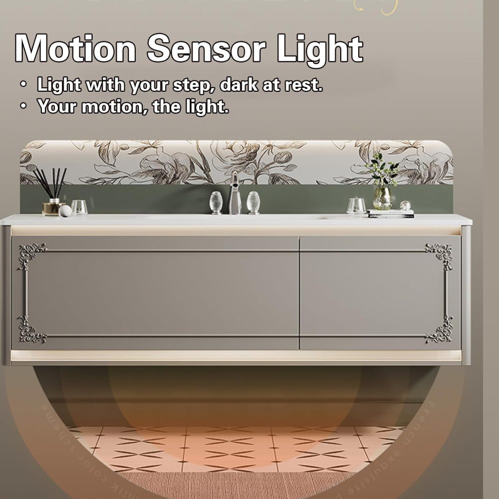 70IN Milky White Modern Bathroom Vanity with Sink - Solid Wood Wall-Mounted Cabinet with Drawer, Sensor Light, Stylish Floating Storage