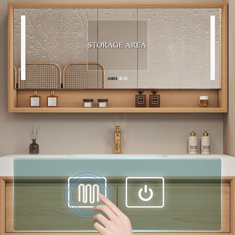 60 in Solid Wood Bathroom Vanity with Sink - Modern Floating Vanity Cabinet with LED Anti-Fog Mirror | Stylish Wall-Mounted Storage for Contemporary Bathrooms