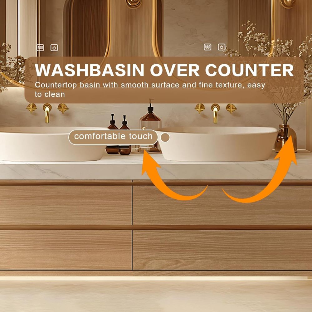 Bathroom Vanity - Floating Bathroom Vanity with Double Sinks Includes Irregular Mirrors & Above Counter Sinks|Modern Exquisite Style,Hidden Handle,LED Smart Defog Mirror(72IN)