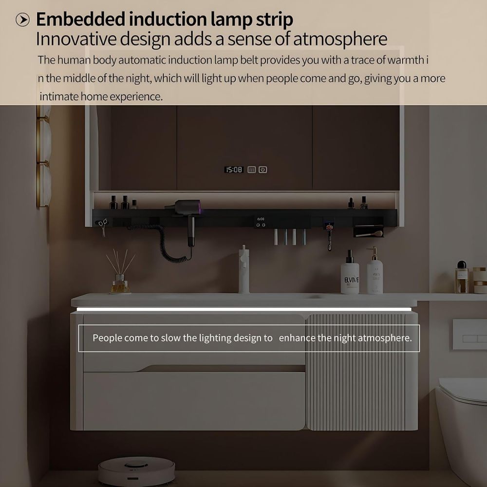 Bathroom Vanity with Sink Set - Includes LED Smart Defogging Mirror Cabinet, Stylish Floating Vanity - Bathroom Sink Cabinet with Drawers & Multifunctional Shelves (32")