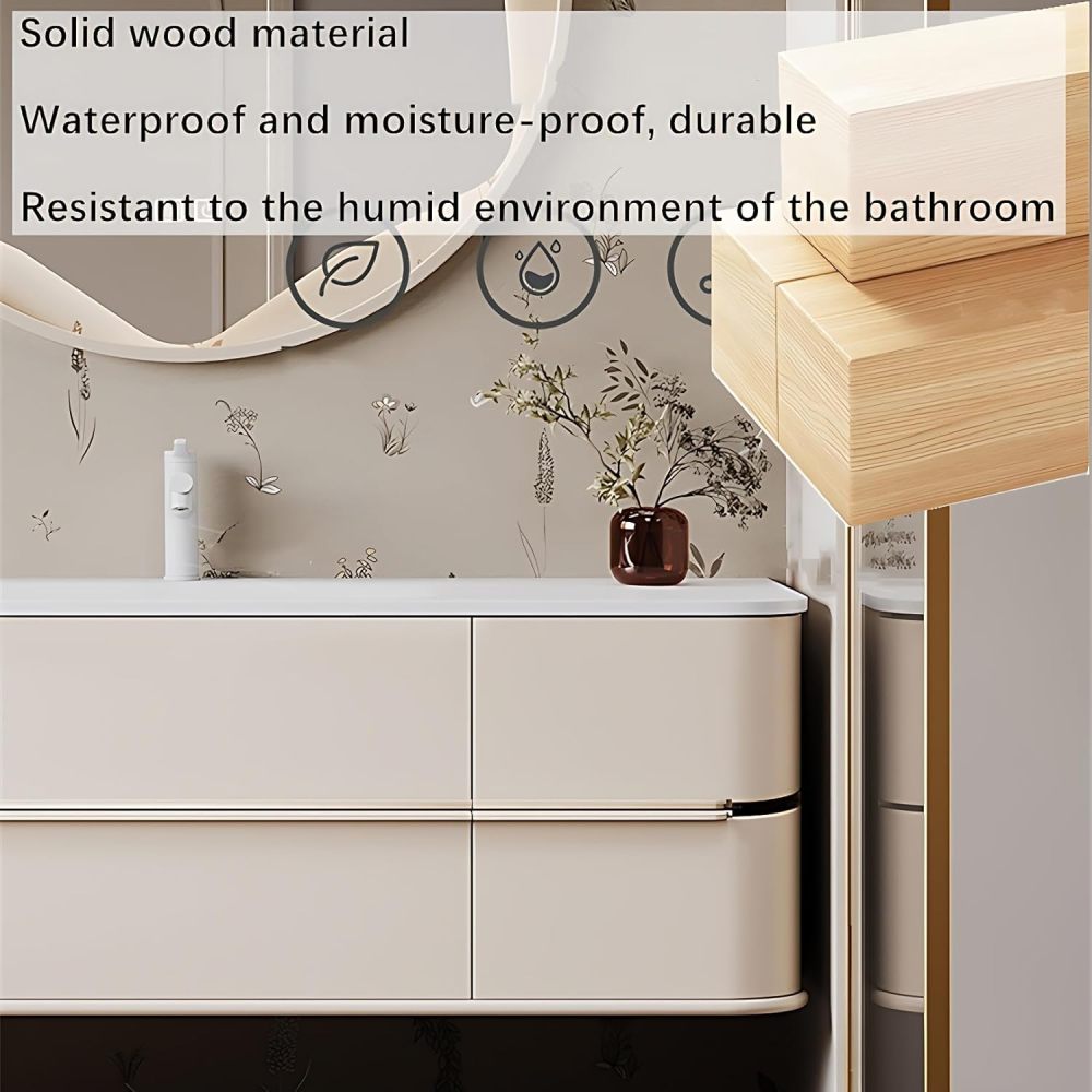 Modern Bathroom Vanity with Sink - Premium Bathroom Sink Cabinet, Floating Vanity with Smart Anti-Fog Mirror, Ample Storage, Easy Assembly, Solid Wood Construction (Round Mirror, 44")