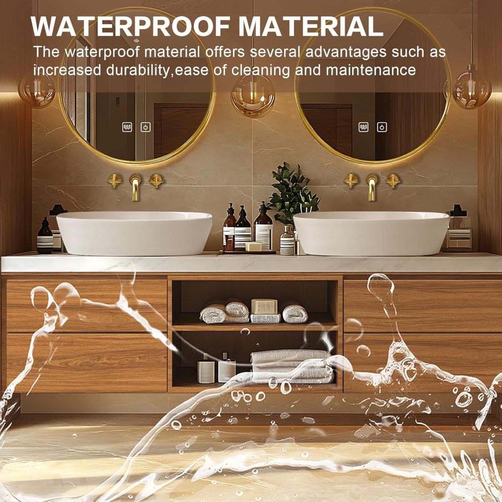Bathroom Vanity - Floating Bathroom Vanity with Double Sinks Includes Above Counter Sink & Patterned Countertop|Modern Log Style,Open Storage Rack,LED Smart Mirror(78IN)