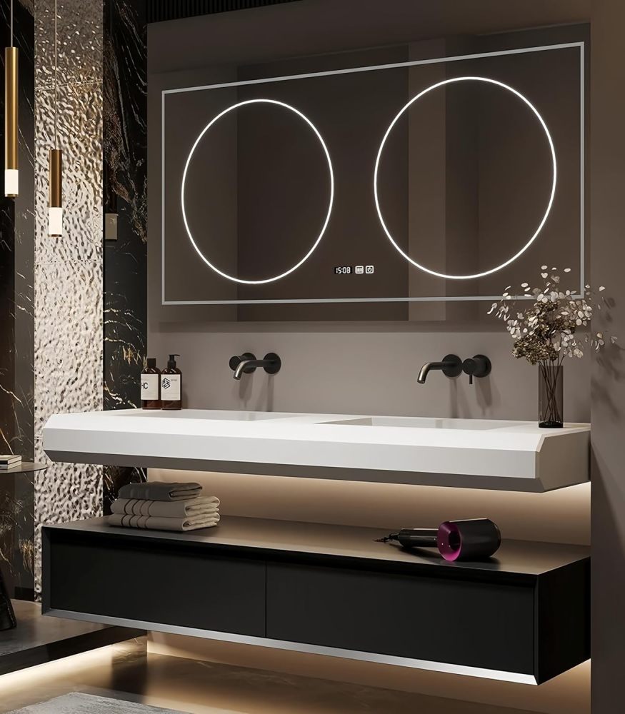 60 in Bathroom Vanity with Double Sink - Modern Floating Solid Wood Bathroom Vanity Cabinet | Intelligent defog Function | Stylish Wall Mounted | Multiple Smart Mirror