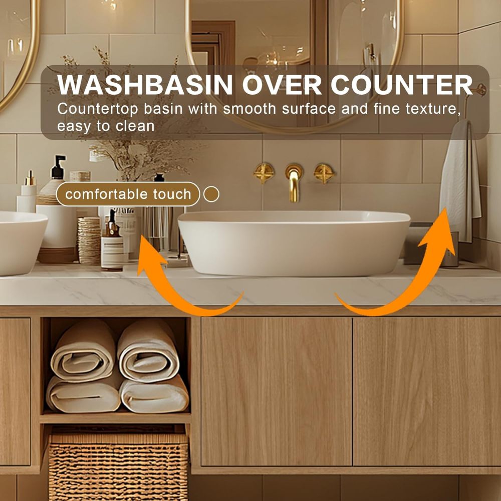 Bathroom Vanity - Floating Bathroom Vanity with Double Sinks Includes Above Counter Sink & Irregular Mirror|Modern Log Style,Exquisite Handle,Open Storage Rack(84IN)