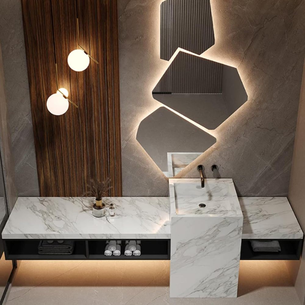 80IN Bathroom Vanity - Modern Bathroom Vanity with Anti-Fog Mirror Cabinet, One-Touch Defog & Lighting, Luxury Sink Cabinet with Multiple Storage Areas, No Assembly Required, Black