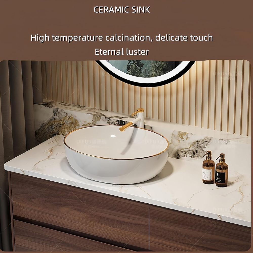 80 in Modern Bathroom Vanity with Sink - Floating Solid Wood Vanity Cabinet with LED Mirror or Cabinet, Stylish Design with Ceramic Vessel Sink & Storage Drawers