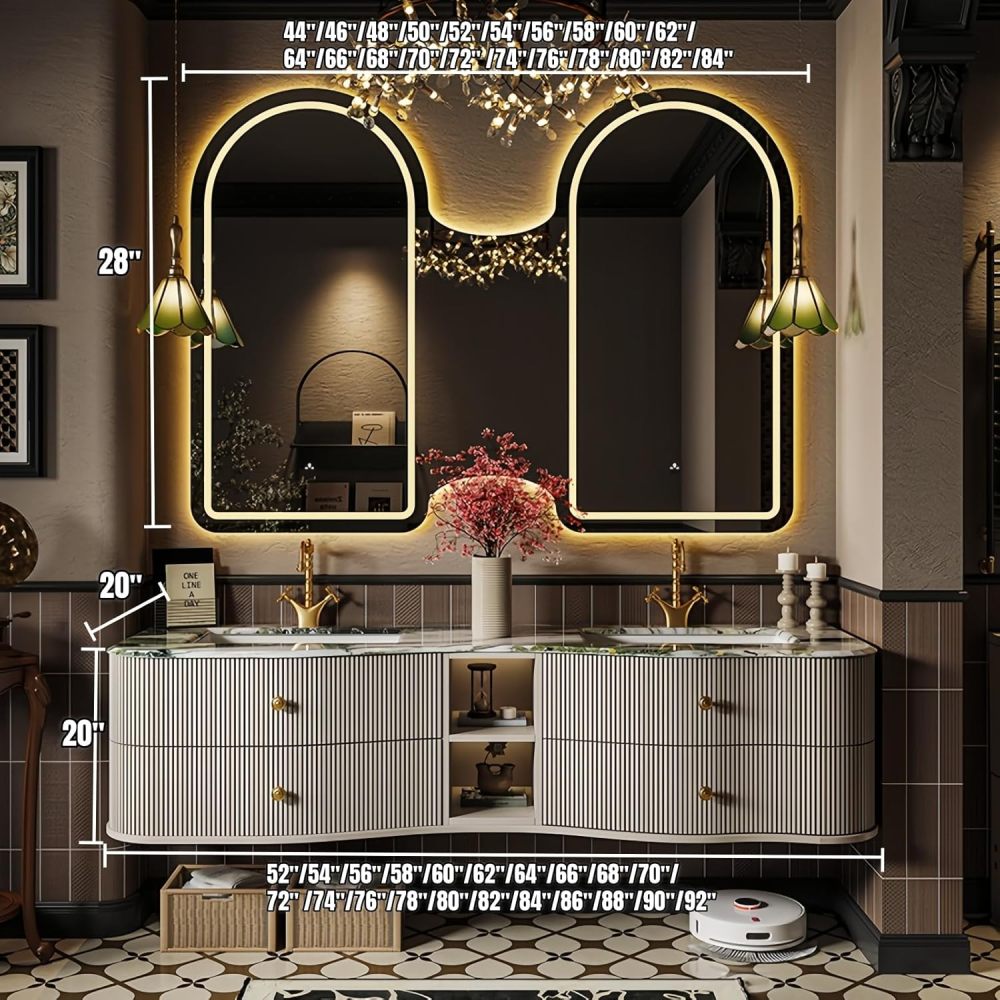 Double Sink Bathroom Vanity- Luxury Sink and Cabinet Combo Set with Solid Wood Pedestal Storage, Floating Vanity Design, Vanity Cabinet with Mirror and Generous Storage Solutions