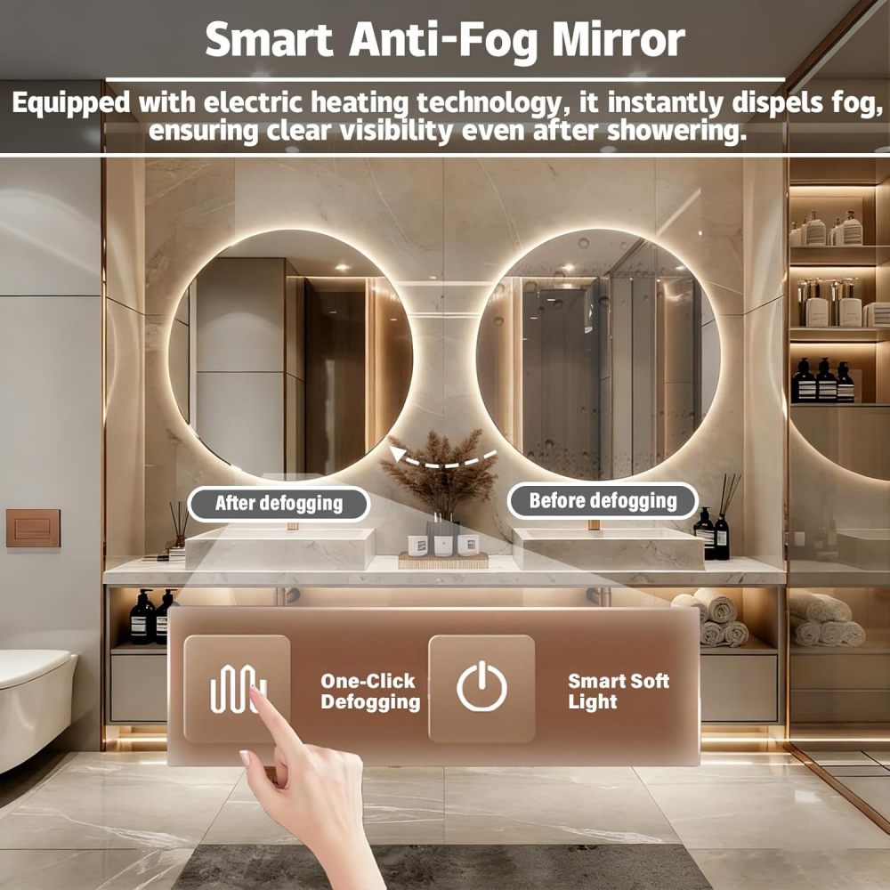 Khaki 64IN Double Bathroom Vanity with Sink - Luxury Floating Bathroom Vanity Set | Equipped with LED Smart Defogging Mirror | Marble Countertop | Multi-Layer Solid Wood