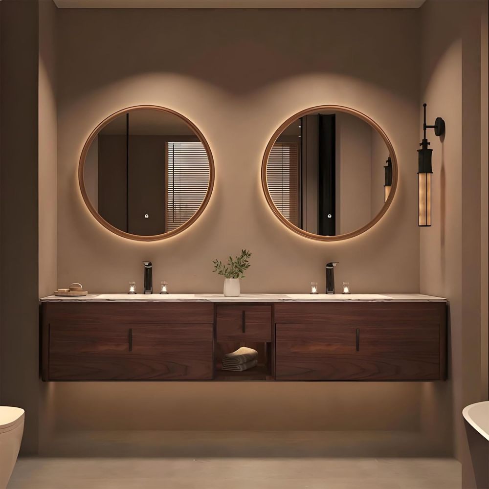 98IN Double Bathroom Vanity with Sink - Wall-Mounted Bathroom Vanity Set | Equipped with LED Smart Defogging Mirror | Luxurious Spacious Design | Marble Countertop | Multi-Layer Solid Wood