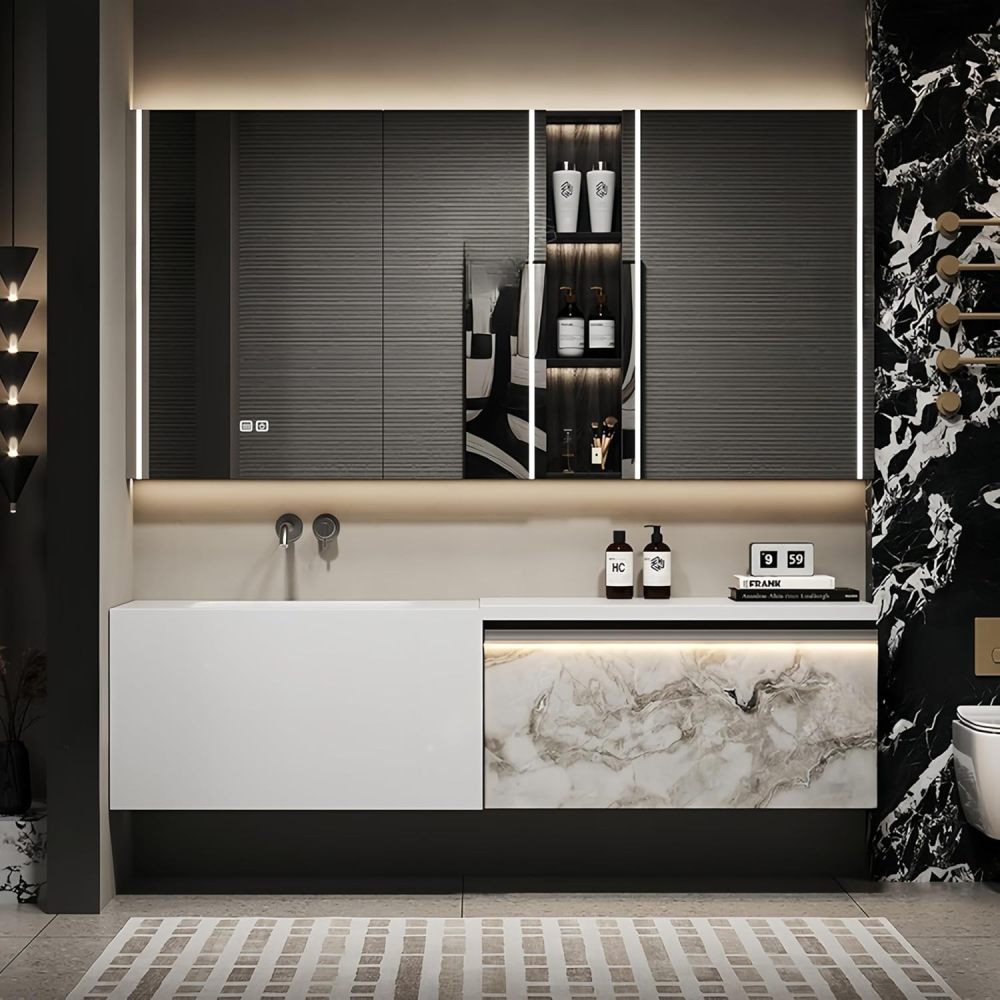 40 IN Luxury Bathroom Vanity with Sink - Floating Bathroom Vanity Set | Includes LED Smart Defogging Mirror Cabinet & Sensor Light | Stylish Modern Design | Multi-layer Solid Wood Material | GRAY