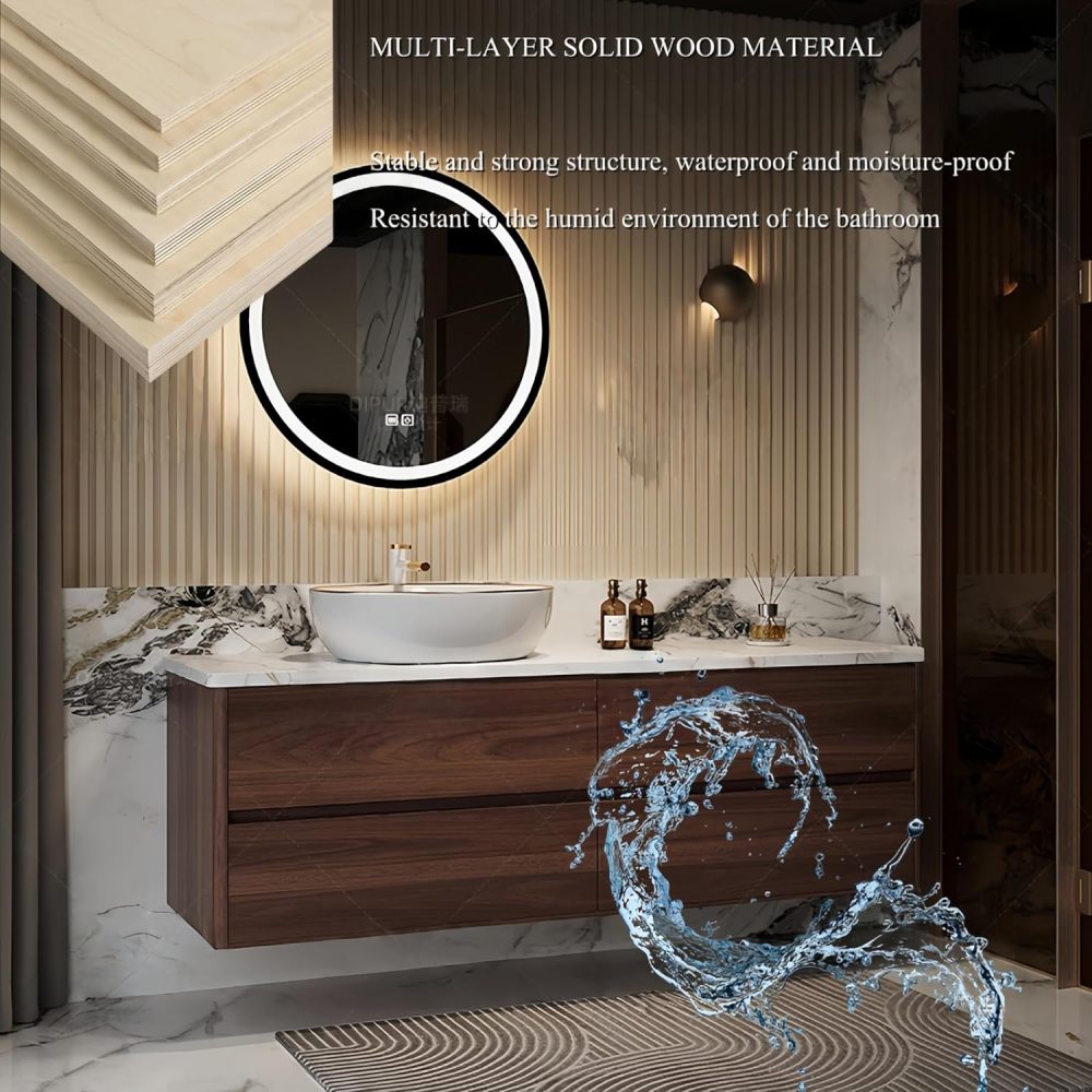 80 in Modern Bathroom Vanity with Sink - Floating Solid Wood Vanity Cabinet with LED Mirror or Cabinet, Stylish Design with Ceramic Vessel Sink & Storage Drawers