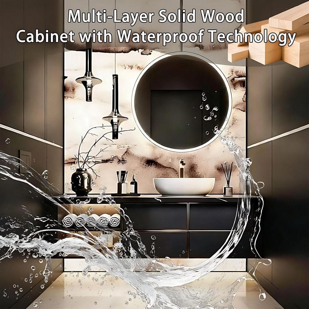 48IN Bathroom Vanity with Sink - Floating Bathroom Vanity with Smart Defog Mirror, One-Touch Defog, Modern Sink Cabinet with Multiple Storage Areas, No Assembly Required, Black Mirror