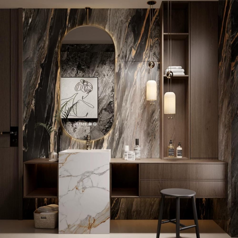 78IN Bathroom Vanity - Bathroom Vanity with Sink, Includes Smart Defog Mirror, One-Touch Defog & Lighting, Solid Wood Sink Cabinet with Drawers & Open Storage, White