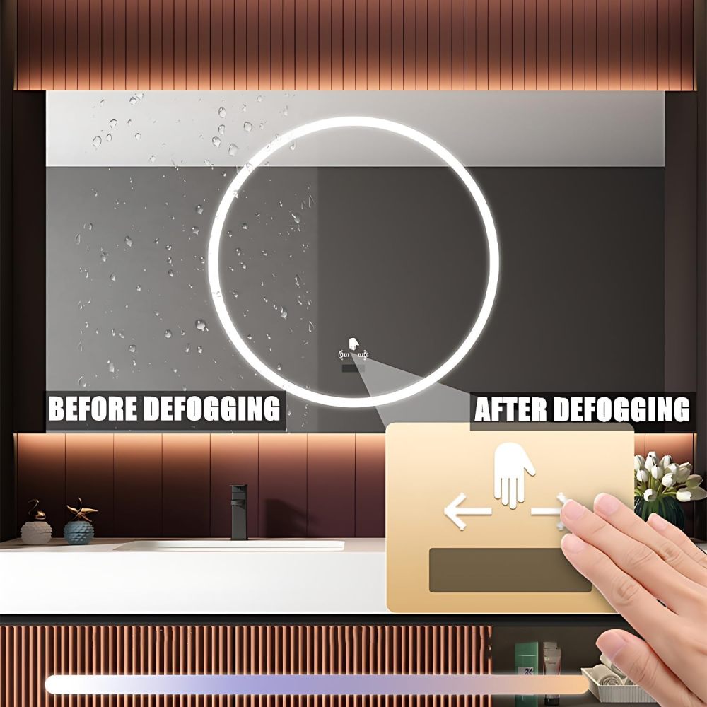 Bathroom Vanity with Sink - Modern Single Sink Floating Vanity Set, Including LED Smart Defogger Mirror, Bathroom Vanity Cabinet with Multi-Layer Solid Wood Material | Wall Mounted (Brown, 36")