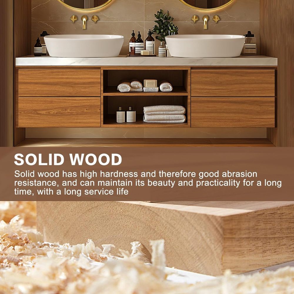 Bathroom Vanity - Floating Bathroom Vanity with Double Sinks Includes Above Counter Sink & Patterned Countertop|Modern Log Style,Open Storage Rack,LED Smart Mirror(78IN)