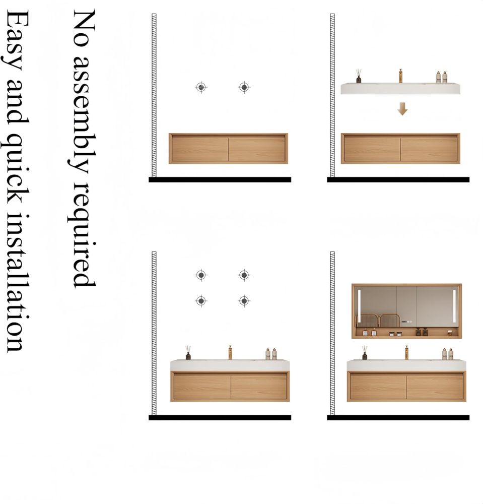 60 in Solid Wood Bathroom Vanity with Sink - Modern Floating Vanity Cabinet with LED Anti-Fog Mirror | Stylish Wall-Mounted Storage for Contemporary Bathrooms
