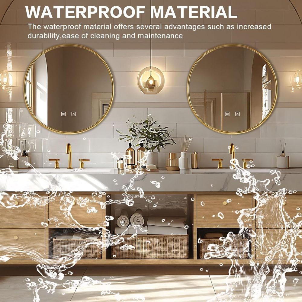 Bathroom Vanity - Floating Bathroom Vanity with Double Sinks Includes American Country Style & Round Mirror|Open Storage Rack,Exquisite Handle,LED Smart Mirror(88IN)