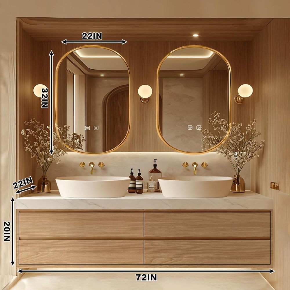 Bathroom Vanity - Floating Bathroom Vanity with Double Sinks Includes Irregular Mirrors & Above Counter Sinks|Modern Exquisite Style,Hidden Handle,LED Smart Defog Mirror(72IN)