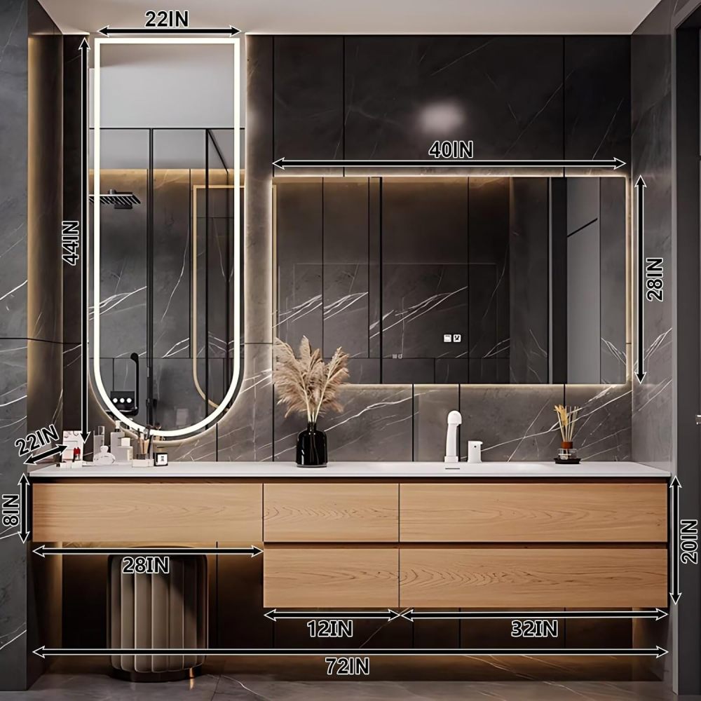 Bathroom Vanity - Floating Bathroom Vanity with Sink Includes Light Luxury Wood Style | Smart Defog Mirror,Dressing Table Combination with 5 Drawers(72IN)