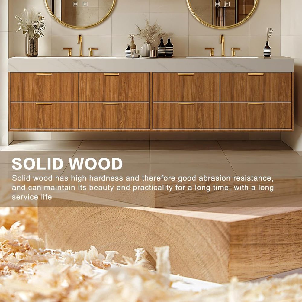 68 inch Bathroom Vanity – Floating Bathroom Vanity with Double Sinks Includes Symmetrical Cabinet & Irregular Mirror|Modern Log Style,LED Smart Defogging Mirror