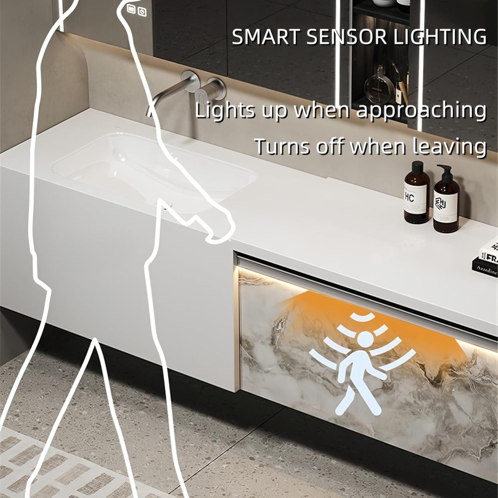 40 IN Luxury Bathroom Vanity with Sink - Floating Bathroom Vanity Set | Includes LED Smart Defogging Mirror Cabinet & Sensor Light | Stylish Modern Design | Multi-layer Solid Wood Material | GRAY