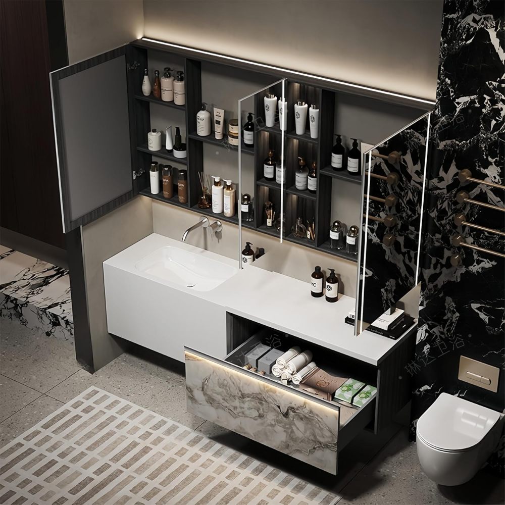 40 IN Luxury Bathroom Vanity with Sink - Floating Bathroom Vanity Set | Includes LED Smart Defogging Mirror Cabinet & Sensor Light | Stylish Modern Design | Multi-layer Solid Wood Material | GRAY