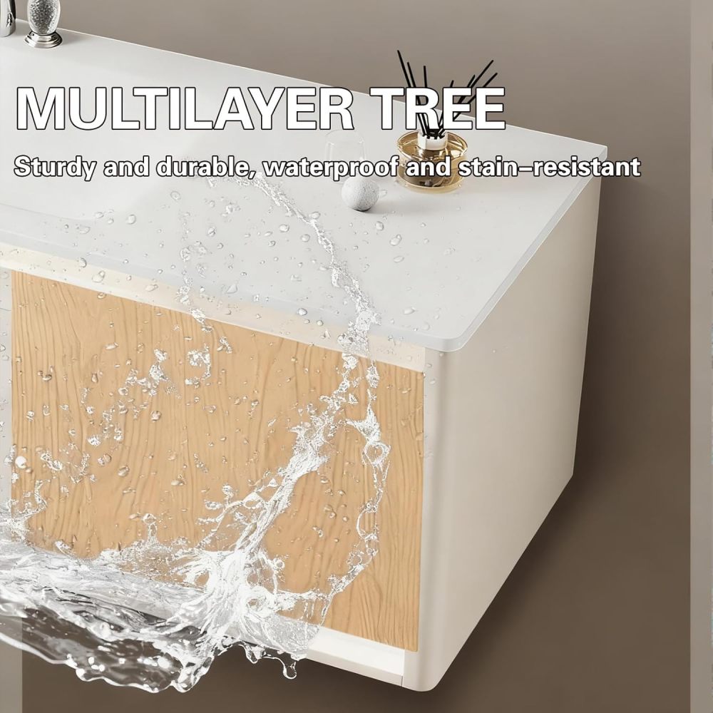 70IN Milky White Modern Bathroom Vanity with Sink - Solid Wood Wall-Mounted Cabinet with Drawer, Sensor Light, Stylish Floating Storage