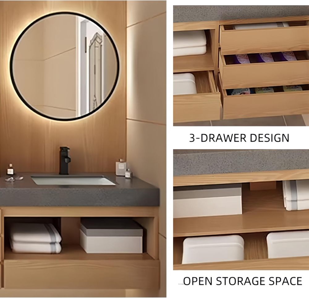 96 in Double Sink Bathroom Vanity - Floating Bathroom Vanity Set | Includes LED Smart Defogging Mirror & Faucet | Multi-Layer Solid Wood Material | Luxury Design | Wood