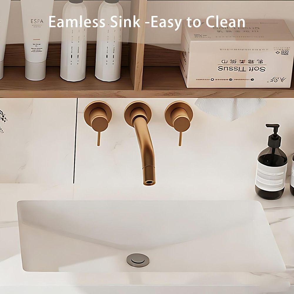 56IN Double Sink Bathroom Vanity - Modern Bathroom Vanity with Smart Defog Mirror Cabinet, One-Touch Defog, Sink Cabinet with Multiple Storage Areas, Multi-Layer Solid Wood, Mirror Cabinet