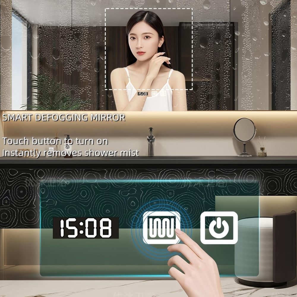 80 in Luxury Bathroom Vanity Set - Floating Bathroom Vanity Cabinet with Sink & LED Smart Defogging Mirror | Increase Makeup Area | Multi-Layer Solid Wood Material | Gray-Left