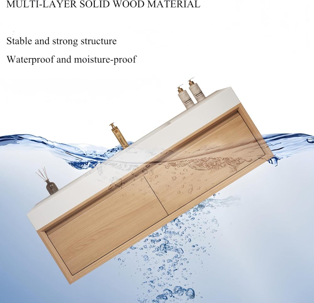 60 in Solid Wood Bathroom Vanity with Sink - Modern Floating Vanity Cabinet with LED Anti-Fog Mirror | Stylish Wall-Mounted Storage for Contemporary Bathrooms