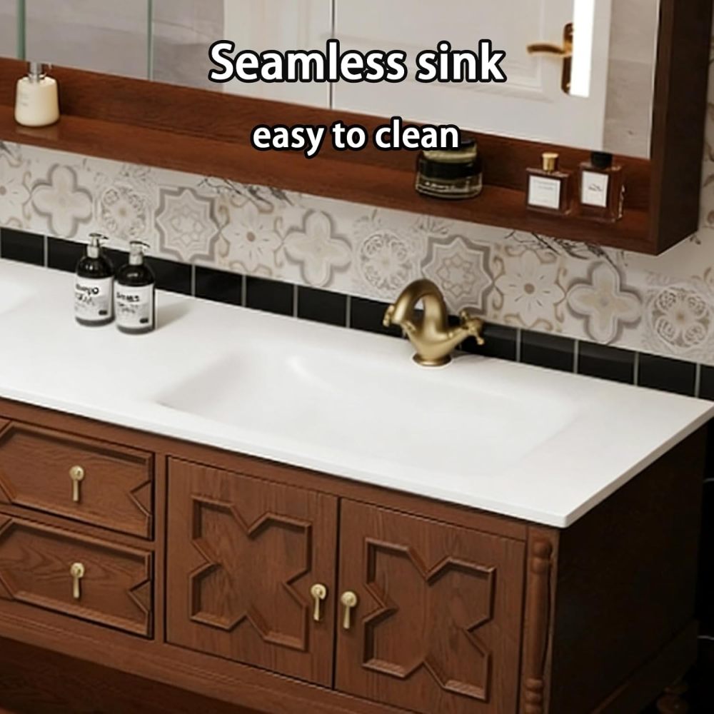 74IN Bathroom Vanity - Floor Standing Bathroom Vanity with Sink, Includes Smart Defog Mirror Cabinet, Modern Sink Cabinet with Drawers & Doors, No Assembly, Single Sink