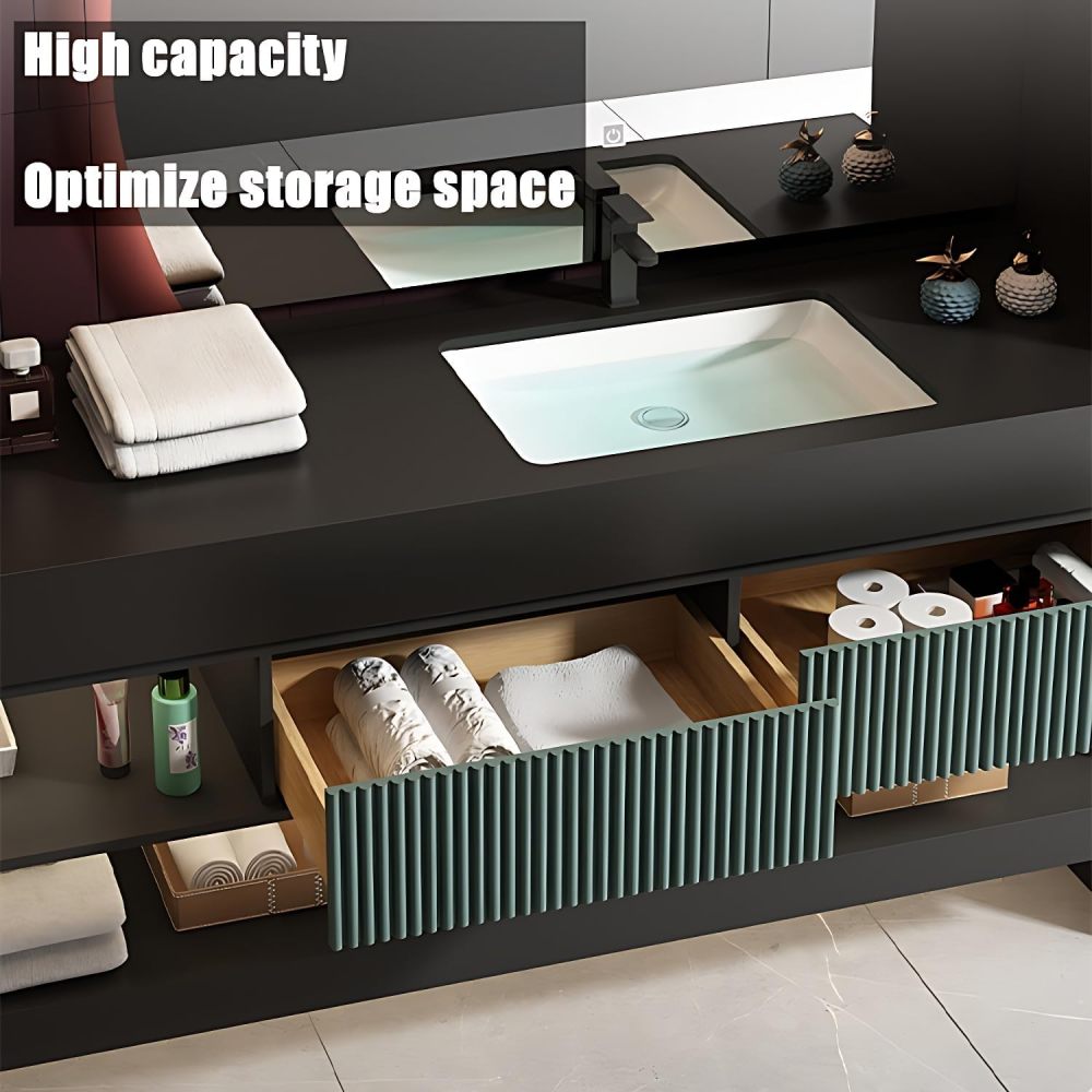 Bathroom Vanity with Sink - Modern Single Sink Floating Vanity Set, Including LED Smart Defogger Mirror, Bathroom Vanity Cabinet with Multi-Layer Solid Wood Material | Wall Mounted (Brown, 36")