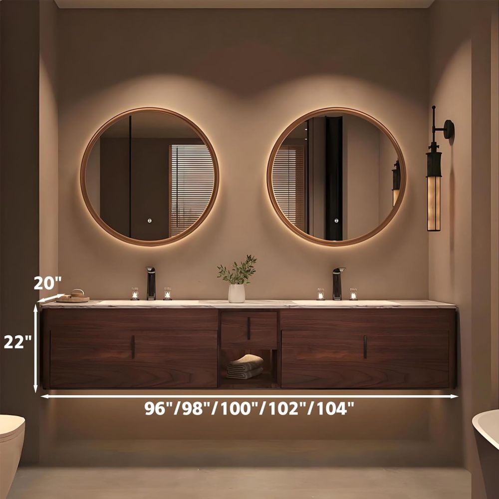 98IN Double Bathroom Vanity with Sink - Wall-Mounted Bathroom Vanity Set | Equipped with LED Smart Defogging Mirror | Luxurious Spacious Design | Marble Countertop | Multi-Layer Solid Wood