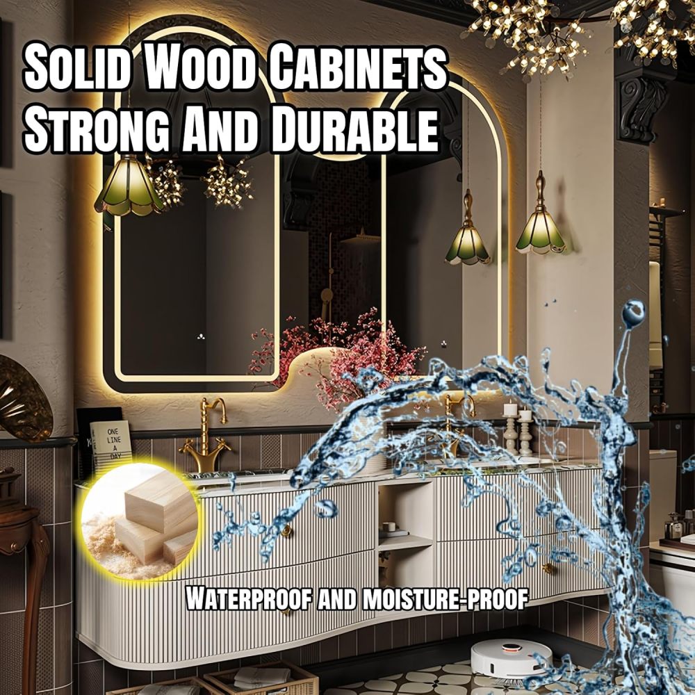 Double Sink Bathroom Vanity- Luxury Sink and Cabinet Combo Set with Solid Wood Pedestal Storage, Floating Vanity Design, Vanity Cabinet with Mirror and Generous Storage Solutions