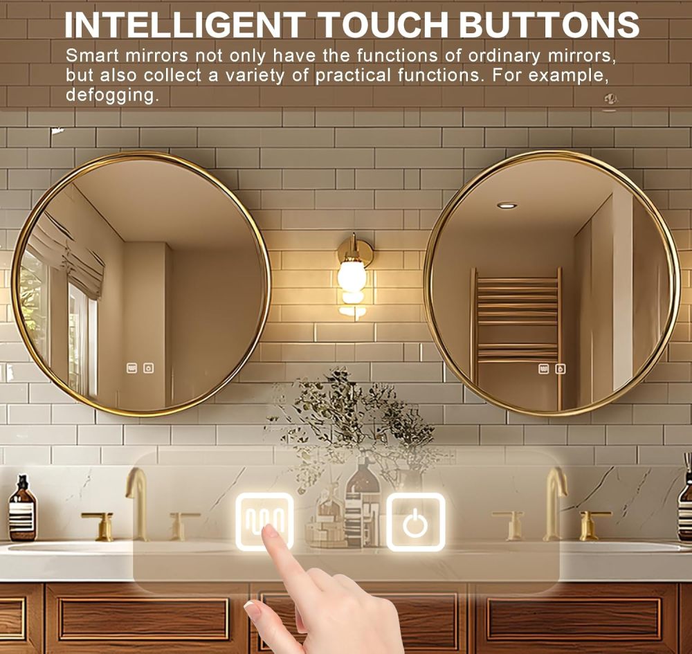 Bathroom Vanity - Modern Bathroom Vanity with Double Sinks Includes Solid Wood Cabinet & Round Mirror|American Country Style,Exquisite Accessories(96IN)