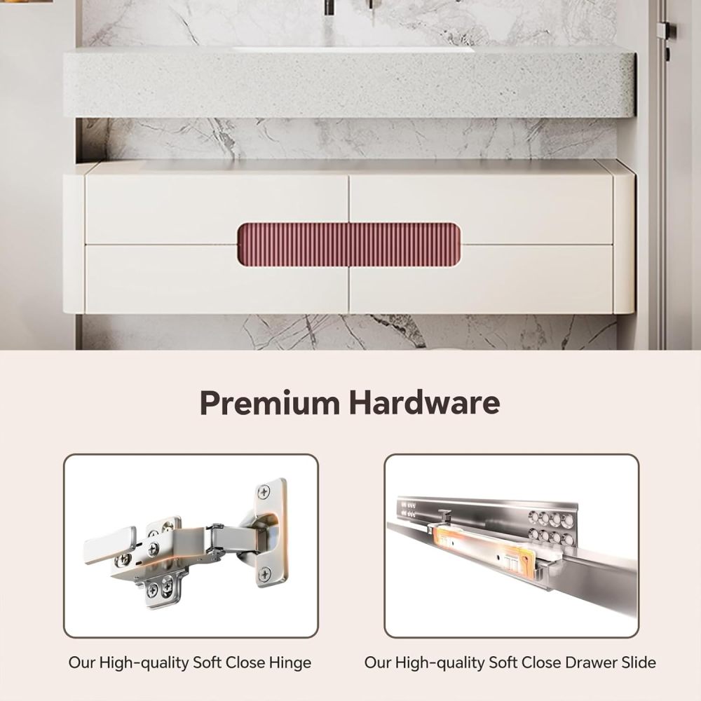 54IN Double Bathroom Vanity with Sink - Luxury Bathroom Vanity Set | Wall-Mounted | Equipped with LED Smart Defogging Mirror | Marble Countertop | Oak