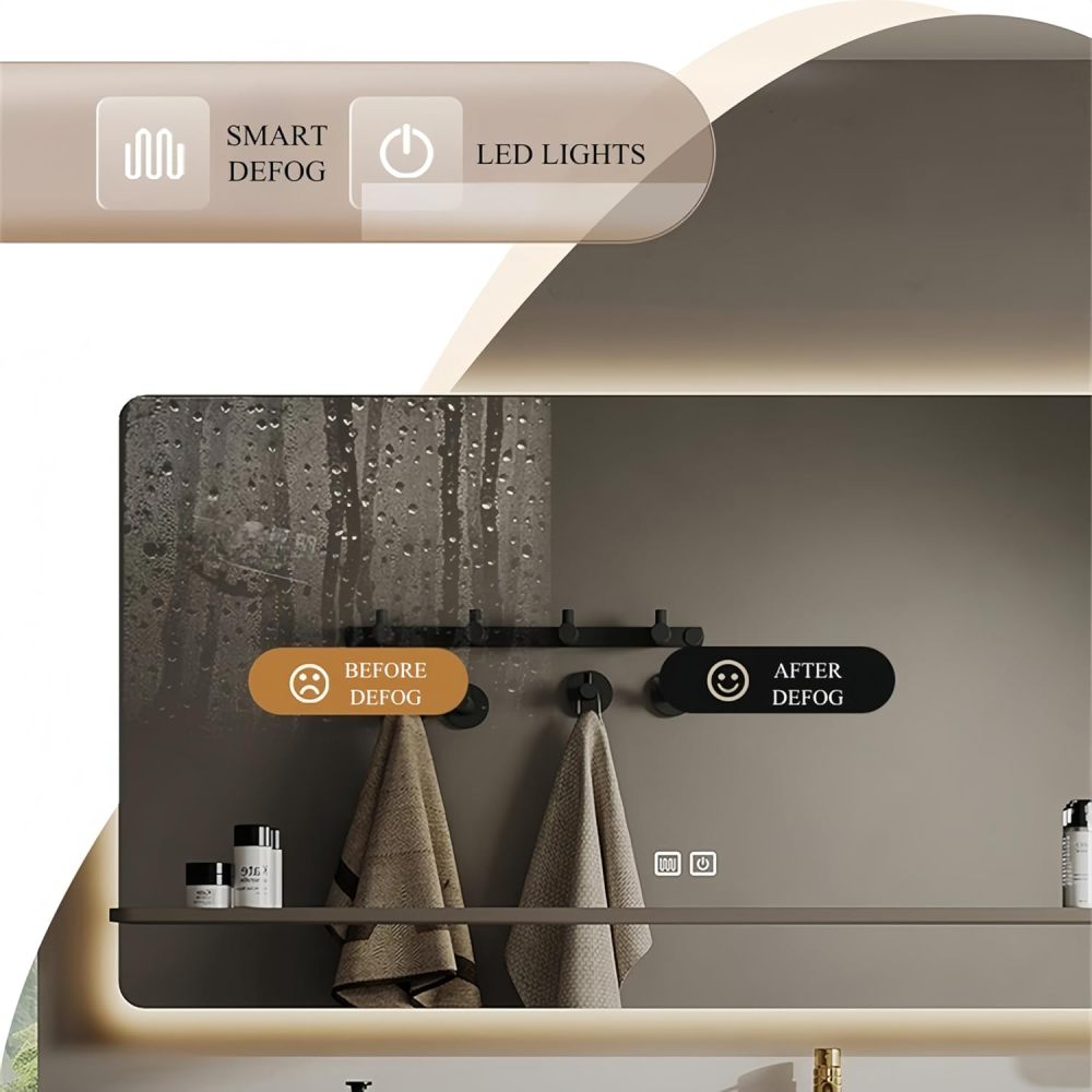 64 in Bathroom Vanity with Sink - Modern Floating Solid Wood Bathroom Vanity Cabinet, Stylish LED Mirror with Defogger, Built-in Beauty Fridge, Custom Sizes