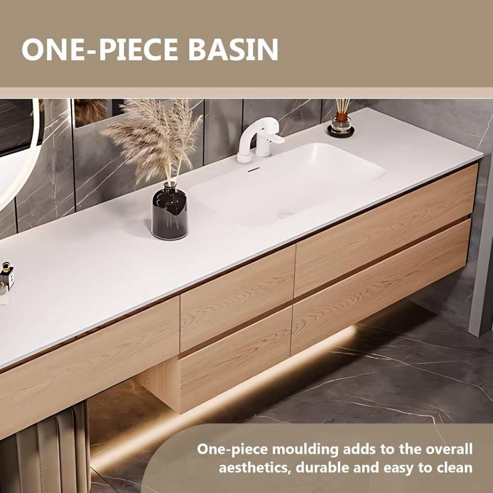 Bathroom Vanity - Floating Bathroom Vanity with Sink Includes Light Luxury Wood Style | Smart Defog Mirror,Dressing Table Combination with 5 Drawers(72IN)