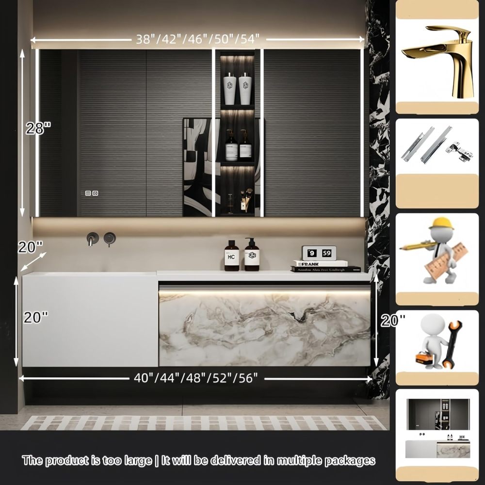 40 IN Luxury Bathroom Vanity with Sink - Floating Bathroom Vanity Set | Includes LED Smart Defogging Mirror Cabinet & Sensor Light | Stylish Modern Design | Multi-layer Solid Wood Material | GRAY