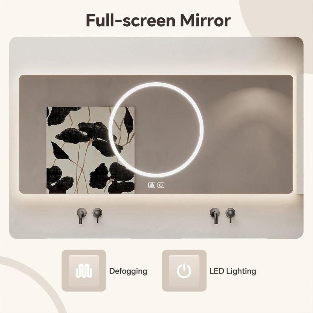 52IN Double Sink Bathroom Vanity - Wall-Mounted Bathroom Vanity Set | Luxurious Large Spaces | Equipped with LED Smart Defogging Mirror | Marble Countertop | Multi-Layer Solid Wood