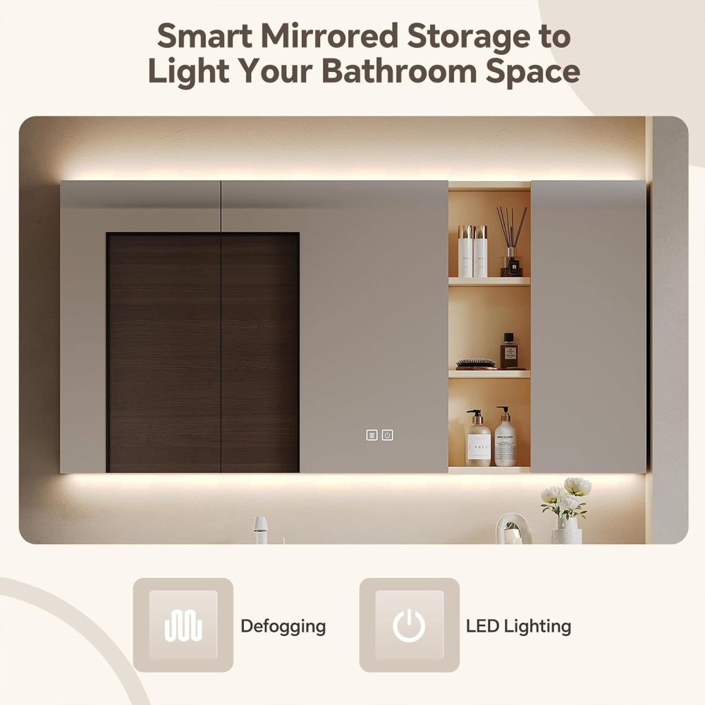 82IN Single Sink Bathroom Vanity - Wall-Mounted Bathroom Vanity Set | Stylish & Technological Design | LED Smart Defogging Mirror Cabinet | Integrated Stone Countertop | Multi-Layer Solid Wood