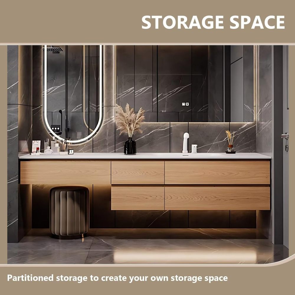 Bathroom Vanity - Floating Bathroom Vanity with Sink Includes Light Luxury Wood Style | Smart Defog Mirror,Dressing Table Combination with 5 Drawers(72IN)