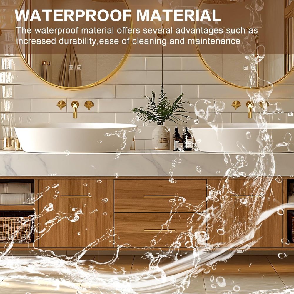 Bathroom Vanity - Floating Bathroom Vanity with Double Sinks Includes Above Counter Sink & Round Mirror|Retro Log Style,Exquisite Handle,Open Storage Cabinet(68IN)