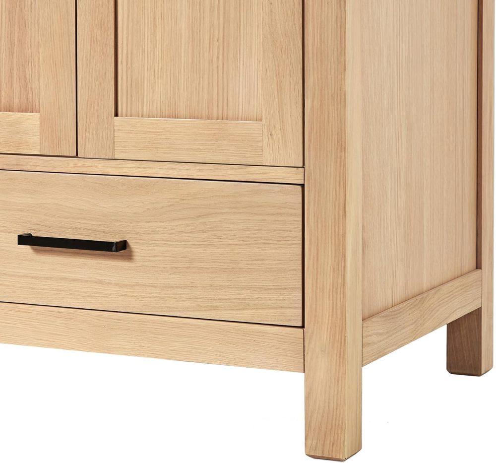 ARIEL Double Bathroom Vanity 73 inch White Oak with Rectangle Sink, 1.5 inch Edge Pure White Quartz Countertop & Backsplash, 4 Soft Closing Doors, 6 Full Extension Dovetail Drawers, Matte Black